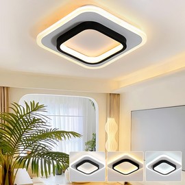 OFFCEI Lámpara de techo, 3 Colores Regulables,Lámpara de techo moderna con Cuadrada luces, Lámparas de techo Led para interior de casas, pasillo, sala de estar, dormitorio, cocina, Impermeable