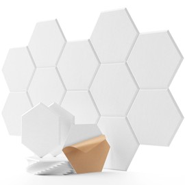 12 Pack Soundproof Wall Panels, Hexagon Acoustic Panels High Density Acoustic Wall Panels, Self-Adhesive Sound Proofing Panels for Walls, Office,Reccording Studio, Ceiling 12" X 10" X 0.4" White