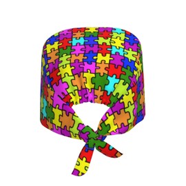 Autism Awareness Working Cap Scrub Cap with Sweatband Adjustable Unisex Men Women Tie Back Hat Nurse Surgical Caps
