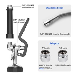 FAUAID Commercial Sink Sprayer with 45” Stainless Steel Hose, 1.42 GPM Pre Rinse Sprayer, High-Pressure Dish Spray for Restaurant Use, Commercial Faucet Spray Nozzle with Adapters (Black)