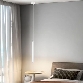 HOTUT Modern Cylinder Pendant Light, Height Adjustable Aluminium Chandelier, Long Pendant Light for Kitchen, Dining Room, Bedside Table, Bedroom, Bar, 30 cm, White