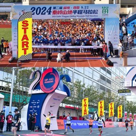 Start Finish Line Banner with Feather Flag Pole Kit for Races Marathons Special Events, 8 ft Advertising Flag 12 ft Flagpole with Ground Spike Packed in Travel Bag