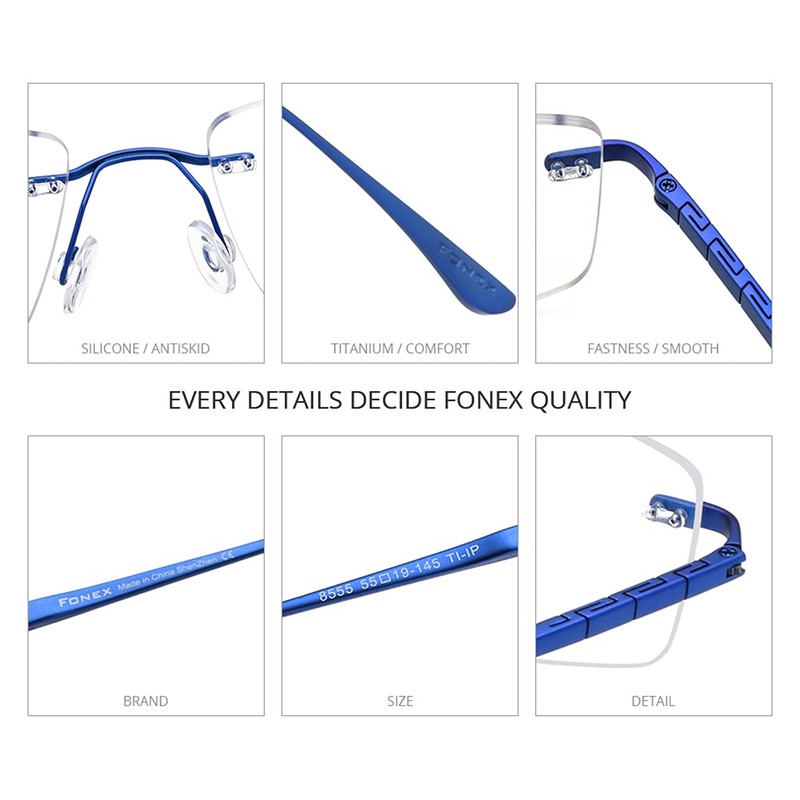 FONEX Titanium Glasses Frame for Men,Square Eyewear Full Optical Eyeglasses