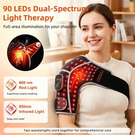 Cordless Red Light Therapy Shoulder Wrap with Vibration Massage, 90 LEDs