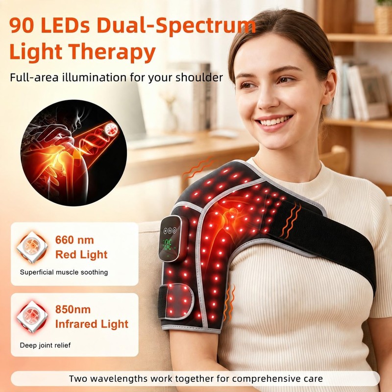 Cordless Red Light Therapy Shoulder Wrap with Vibration Massage, 90