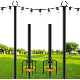 2 Pack String Light Poles,10 Ft Metal Poles with Fork for Outdoor String Lights,Outdoor Light Poles with Fork,Poles/Post/Stand for Outside,Patio,Deck,Backyard,Garden Wedding,Party