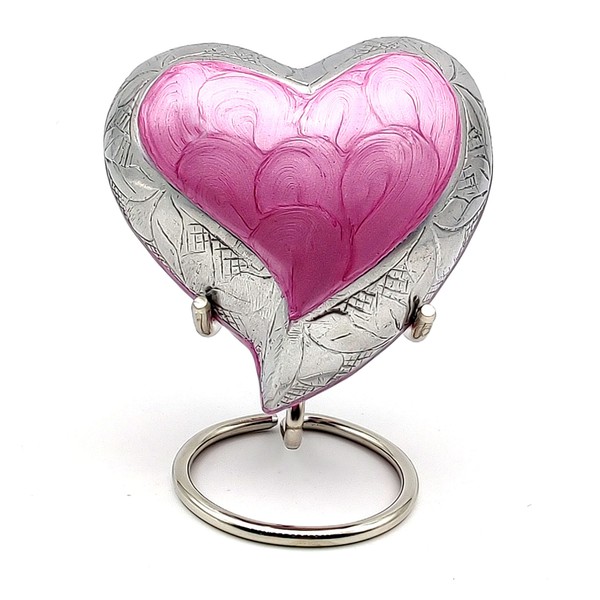 Pink Heart Keepsake Urn - Mini Ash Urn Small Handcrafted Cremation Urn for Ashes - Tribute to Your Loved One - Perfect for Adults & Infants with Free Premium Velvet Box & Display Stand (Pink)