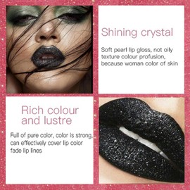 Metallic Lip Gloss Glitter Lipstick Black Metallic Lipsticks Diamond Shimmer Matte Liquid Lipstick Waterproof Long Lasting Sparkly Metallic Black Lip Gloss Matte Metallic Lip Gloss for Women Girls