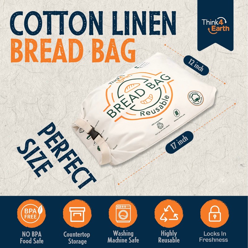 Organic Cotton Bread Bag - Reusable, Premium Bread Bag -