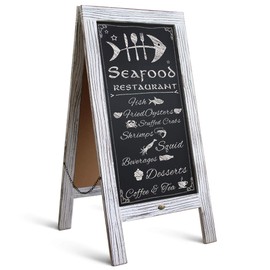 Rustic Vintage Wooden Whitewashed Magnetic A-Frame Chalkboard / Sidewalk Chalkboard Sign / Large 40" x 20" Sturdy Sandwich Board / A Frame Restaurant Message Board Display (Classic)
