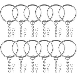 Nivofu Juego de Anillos de Llavero, Llaveros con Cadena, Anillos de Llavero con Cadena y Conector, con Anillos Abiertos y Ojo de Tornillo, para Llaveros de Metal para Joyas Clip y Manualidades DIY (50)