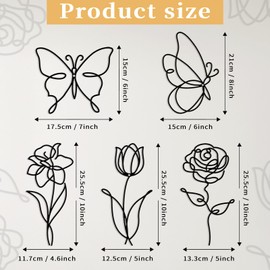 twinklemon 3PCS Metal Flower Wall Decor 2PCS Metal Butterfly Wall Decor Black Minimalist Floral Decor Black Butterfly Wall Hanging Rustic Farmhouse Minimalist Wall Art for Bathroom Kitchen Bedroom