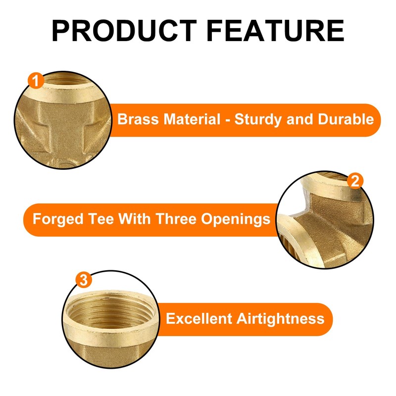 sourcing map Brass Tee Pipe Fitting, G3/4" x G3/4" x