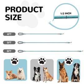 YALAVA Dog Leash 6 FT with Comfortable Grey Padded Handle, 1/2in Heavy Duty Highly Reflective Rope & 360° Swivel Hook for Walking, Running, Training, Blue