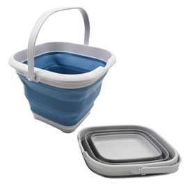 SAMMART 2-pcs Bucket Set 10L (2.6 gallons) + 8.5L (2.2 gallons) Collapsible Rectangular Handy Basket/Bucket (Grey(10L) + Steel Blue(8.5L))