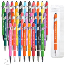 LUAVIARU 40 Piece Inspirational Pens Kit with Stylus Tip & Sayings – 20 Motivational Pen + 20 Individual Bags – Uplifting Quote & Positive Ideas – For Teachers, Office, School, Meetings, Team Events