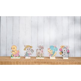 Primitives by Kathy Easter Decorations — Set of 5 Wooden Retro Easter Stand-Ups — 4.5"