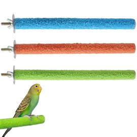 3 Pcs Parrot Perches 20cm, Birdcage Scrub Stand Wood Rough Sand Perches Grinding Grinding Nail for Bird Parrot Budgies Parakeet Cockatiels Conure Lovebird Cage Paw Grinding (Orange + Blue + Green)