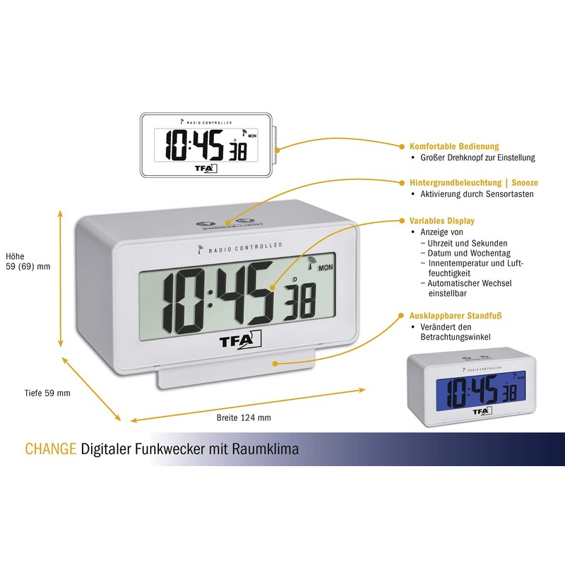 TFA 60.2544.02 Radio-Controlled Alarm Clock