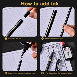 Maxmartt 3 Pcs Ink Pen Artist 3 Size Calligraphy Pen for Writing Drawing Chinese Japanese Calligraphy Shodo Brush Ink Pen Fineliner Pens Calligraphy Set for Beginners