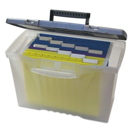 Storex 61511U01C Portable File Storage Box w/Organizer Lid Letter/Legal Clear
