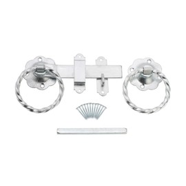 Infinity Decor Heavy Duty Epoxy Black/Zinc 6" 150mm Twisted Ring Gate Latch Catch Set Ideal for Wooden Gate, Garden Gate, Shed, Barn, Garage Doors (Zinc Plated)