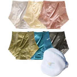PDZXWYZ Women's Satin Panties 6-Pack - Lace Retro Briefs, 6 Colors + Wash Bag Included (US, Alpha, Large, Regular, Regular, combination A+B)