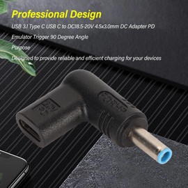 Type C to DC Adapter 4.5 x 3.0 mm, USB C to 4.5 x 3.0 mm Male Adapter, PD Fast Charge, Supports Up to 100W, 90 Degree PD Emulator Trigger for Laptop, Type-C Female to