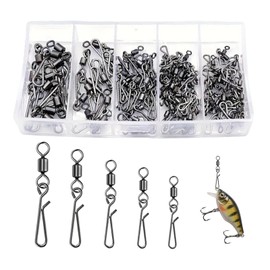 Qwrqwr 100PCS Rolling Fishing Swivels with Solid Rings and Clips Fish Hook Accessories Link to Barrel Connectors Safety Snaps for Sea Competitive Line Entanglement Prevention (B, 100)