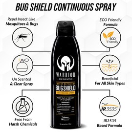 Warrior DEET Free Bug Shield Spray – IR3535 Based Insect Repellent Continuous Spray – Effective Shield & Water Resistant Bug Repellent Spray for Camping, Hiking & Outdoor Activities - 5.5 Fl Oz