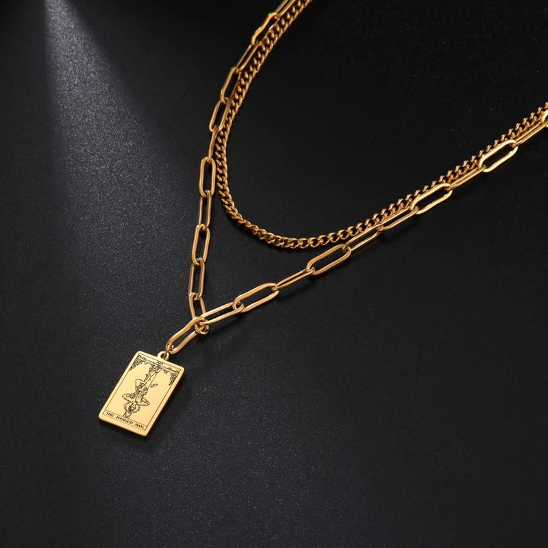 TEAMER Double Layer Necklace Vintage Tarot Jewelry Good Luck Amulet