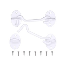 Door Hook and Eye Latche,2 PCS 8 Inch White Cabin Hooks Stainless Steel Cabin Hooks Wind Proof Hooks with Mounting Screws for Door Gate Shed Window Closet