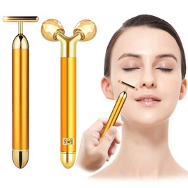 2-IN-1 Face Massager Roller 24k Golden Facial Massager, Electric 3D Roller and T Shape Facial Roller Massager Kit Skin Care Tools