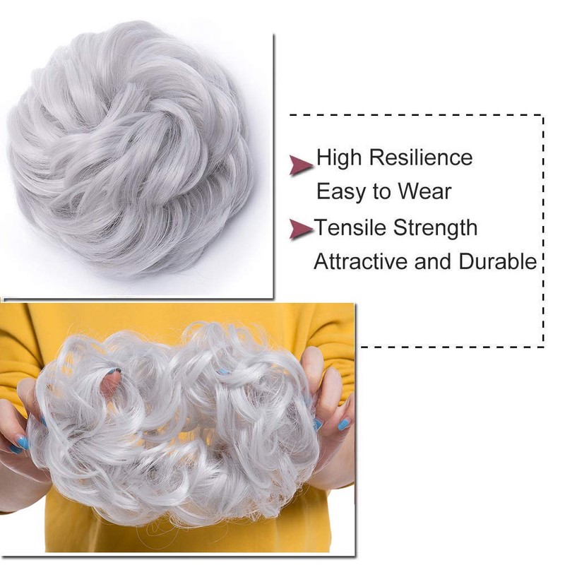 Hairpiece Bun Scrunchie Scrunchy Hair Extensions Silver Grey 40G Synthetic