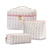 Teiniuby 3 PC Floral Makeup Bag Set, Pink Quilted Make