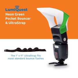 LumiQuest Flash Pocket Bouncer, Flash Diffuser with UltraStrap, Universal Classic Design for External Camera Flashes, Photography Lighting, Light for Pictures, Studio Lights, Neon Green