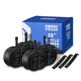 Corki Cycles 20 Inch Bike Tube 4 Pack, Fits Tire Sizes 20 x 1.35 1.4 1.5, Butyl Rubber 20 Bike Tube Replacement (Schrader Valve 32mm)