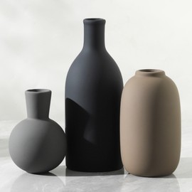 Ceramic Vase Set of 3, Rustic Farmhouse Vases Home Decor Pottery Pampas Vase Decoration Modern Neutral Flowers Vases for Room Decor, Living Room, Table, Kitchen, Bathroom, Bedroom - Multicolor