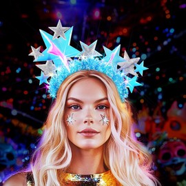 Handcess Light up Star Headband Glitter LED Hair Band Glowing Costume Crown Headbands Carnival Rave Hair Accessories for Women