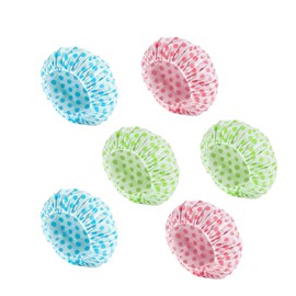 6PCS Waterproof Shower Caps - Large Size for Long Hair, Eco-Friendly Bath Caps with Polka Dot Design, Unisex 28cm Diameter - Green, Blue, Red