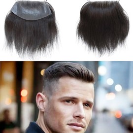 Voloria Men Forehead Hairline Toupee 100% Human Hair Skin PU Man Hairpieces Frontal Hair Topper for Receding Natural Hairline Replacement Systems (2.75x6.29 Inch, #2 Dark Brown Color)