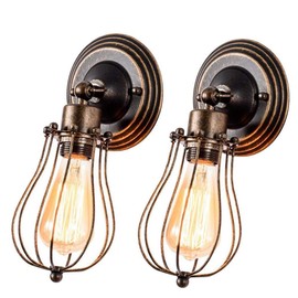 GLADFRESIT Vintage Wall Sconces Set of Two Industrial Wire Cage Light