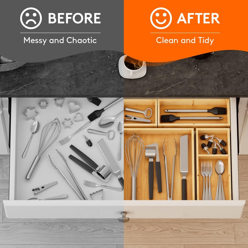 Lifewit Drawer Organizer 15 Pack(33 Grid) with 18 Inserts, Wooden