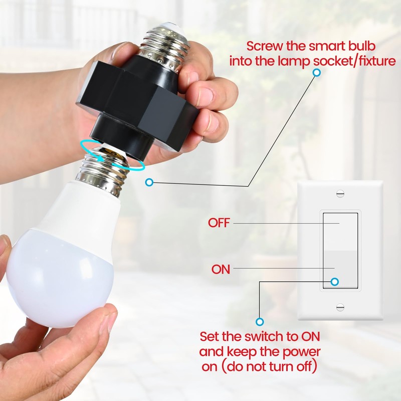 E26 Socket to AC Outlet Power Adapter, 2-Prong Plug Light