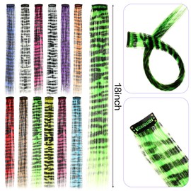 Suncalla 12 Pcs Stripe Printed Raccoon Tail Wig Piece for Halloween,18"