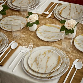 Silver Spoons GOLD MARBLE DESIGN PLATES | Elegant Disposable Salad Plates | Carrara Marble Collection | 9” – 10 PC