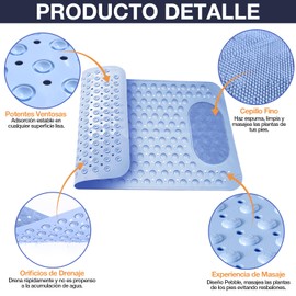 HEKE Tapete de Ducha, Tapete de Baño No Desenfundable con Ventosas Y Orificios de Drenaje, Alfombrilla para Pies para Bañera Y Ducha, 36,5x69cm (Mars Green)