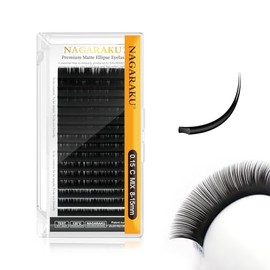 NAGARAKU Ellipse Extensión de Pestañas Planas Profesional Doble Punta Dividida Pestañas Postizas Individuales Suministros Pestañas Negras Mate Diseño 