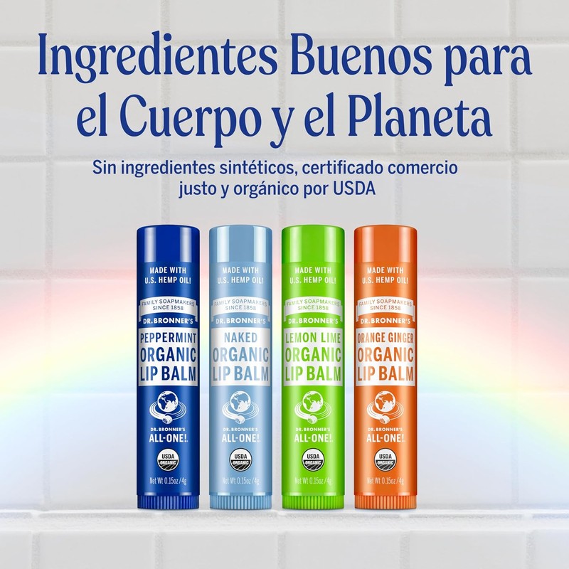 Dr. Bronner's Bálsamo labial orgánico nutritivo y protector, fórmula natural