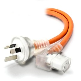 Alogic Australian 3 Pin Mains Plug to Right Angle IEC C13 Medical Power Cable, 2 Meter, Orange